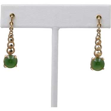 Vintage 14K Yellow Gold Chrysoprase Dangling Earr… - image 1