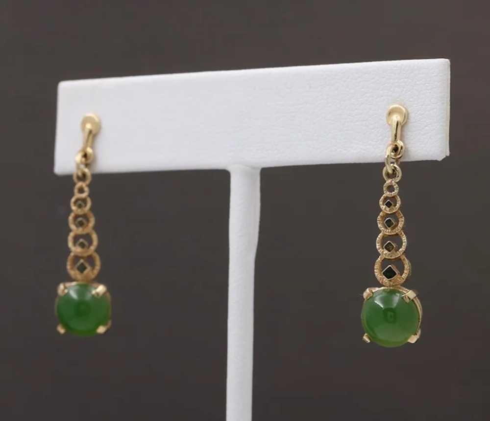 Vintage 14K Yellow Gold Chrysoprase Dangling Earr… - image 2