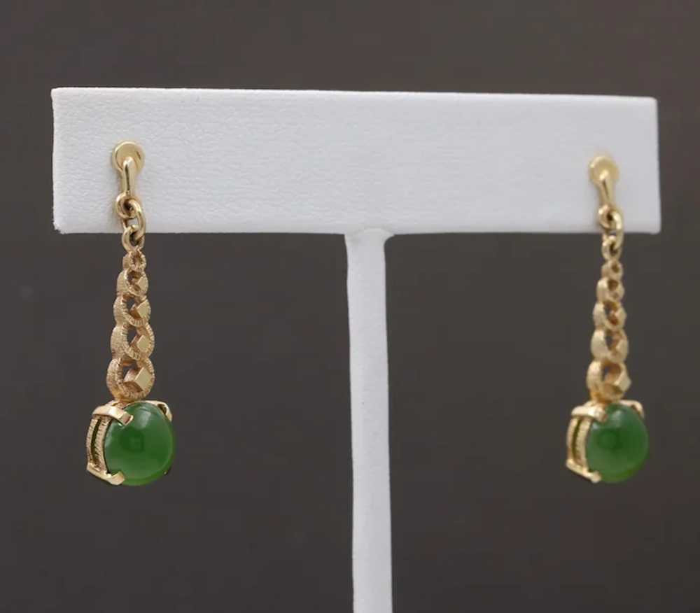 Vintage 14K Yellow Gold Chrysoprase Dangling Earr… - image 3