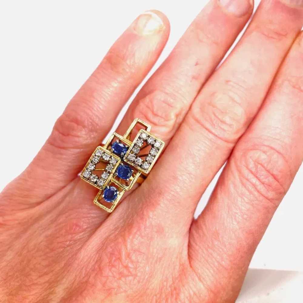 Natural Ceylon Blue Sapphire Diamond Ring 14K Yel… - image 2