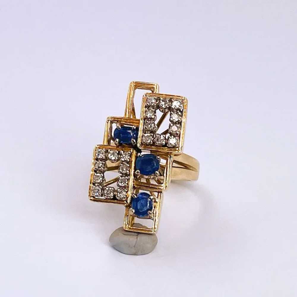 Natural Ceylon Blue Sapphire Diamond Ring 14K Yel… - image 3