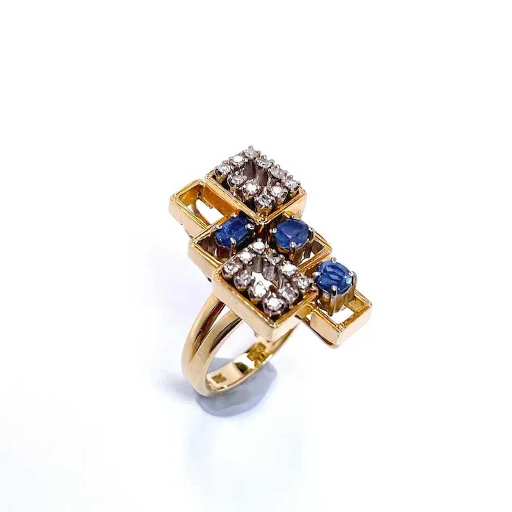 Natural Ceylon Blue Sapphire Diamond Ring 14K Yel… - image 4