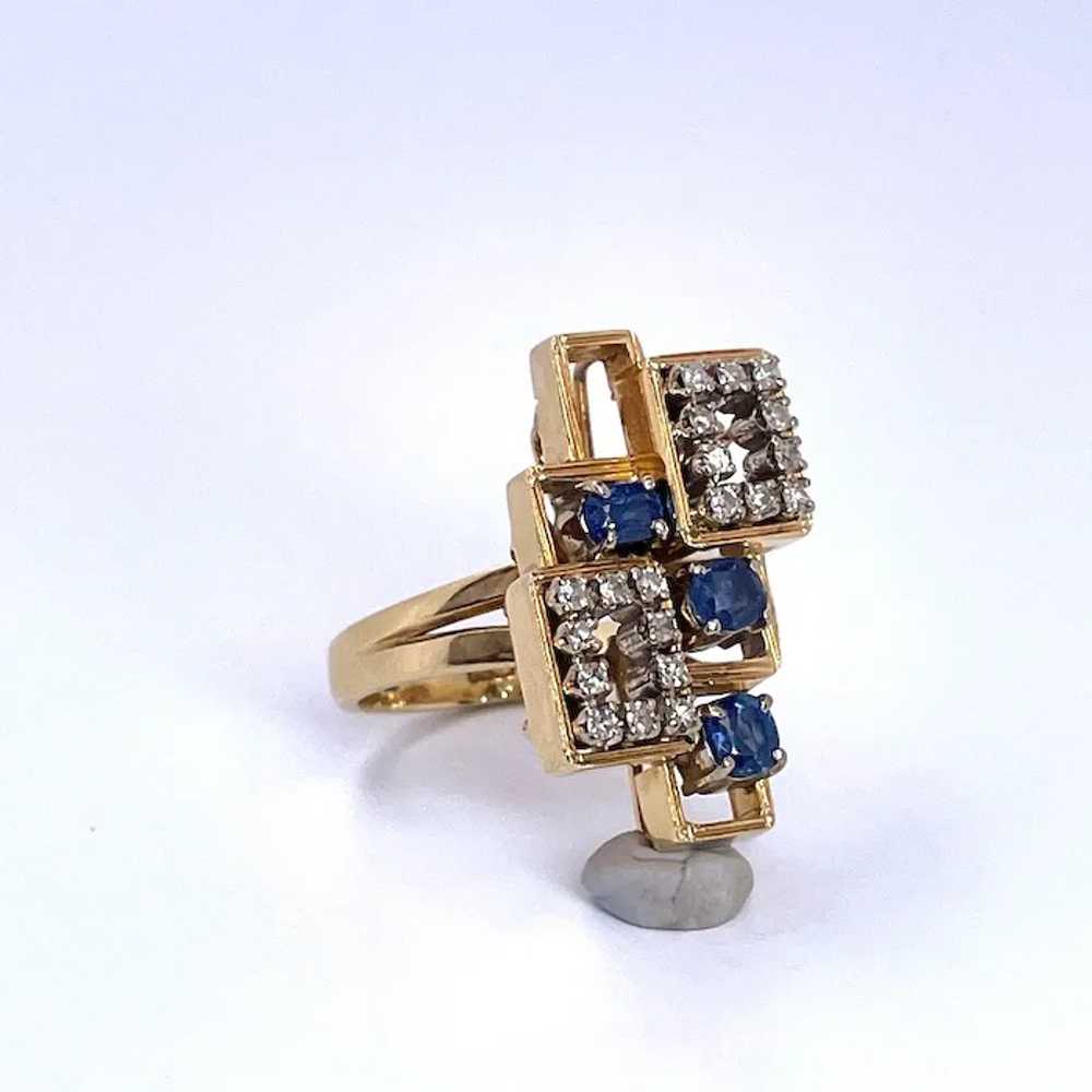 Natural Ceylon Blue Sapphire Diamond Ring 14K Yel… - image 5