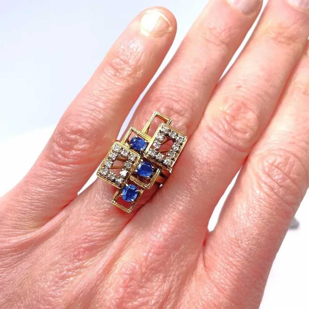 Natural Ceylon Blue Sapphire Diamond Ring 14K Yel… - image 6