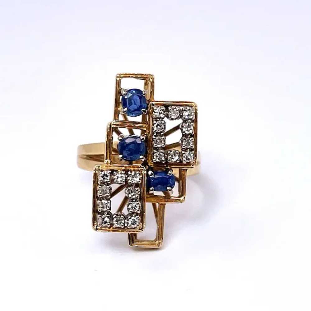 Natural Ceylon Blue Sapphire Diamond Ring 14K Yel… - image 7