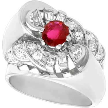 Vintage French 0.90ct Ruby and 0.48ct Diamond, Pl… - image 1