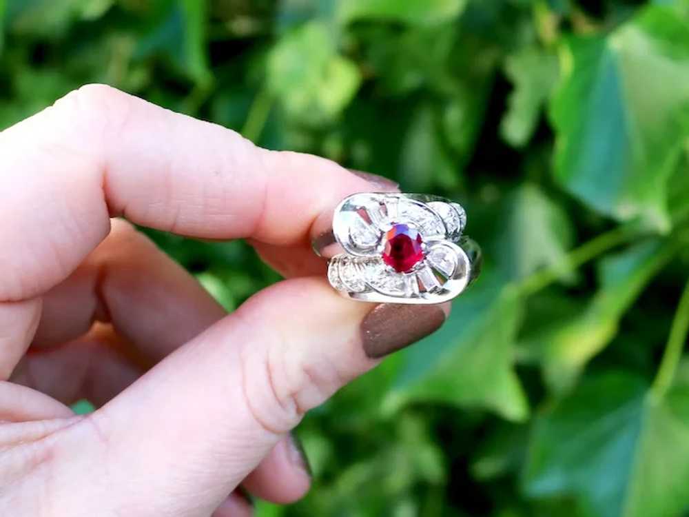 Vintage French 0.90ct Ruby and 0.48ct Diamond, Pl… - image 2