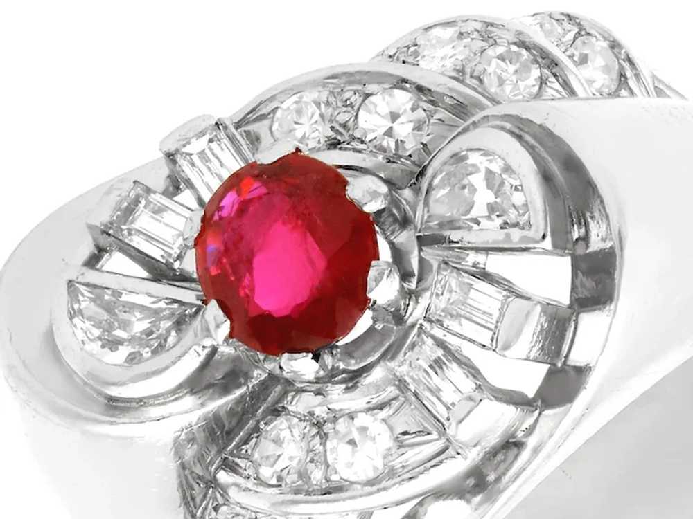 Vintage French 0.90ct Ruby and 0.48ct Diamond, Pl… - image 3