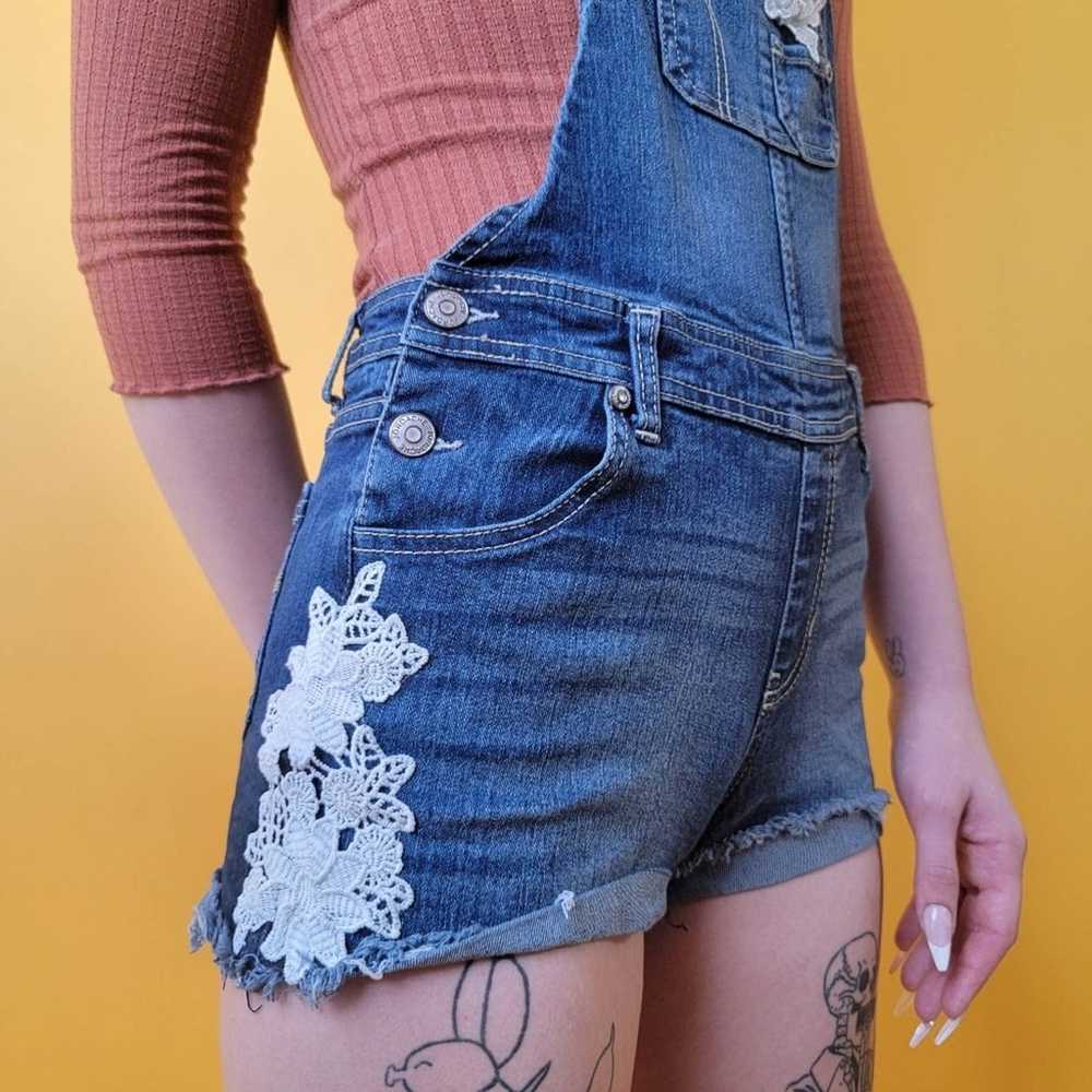 Jordache Denim and Lace Romper Jean Shortall Over… - image 3