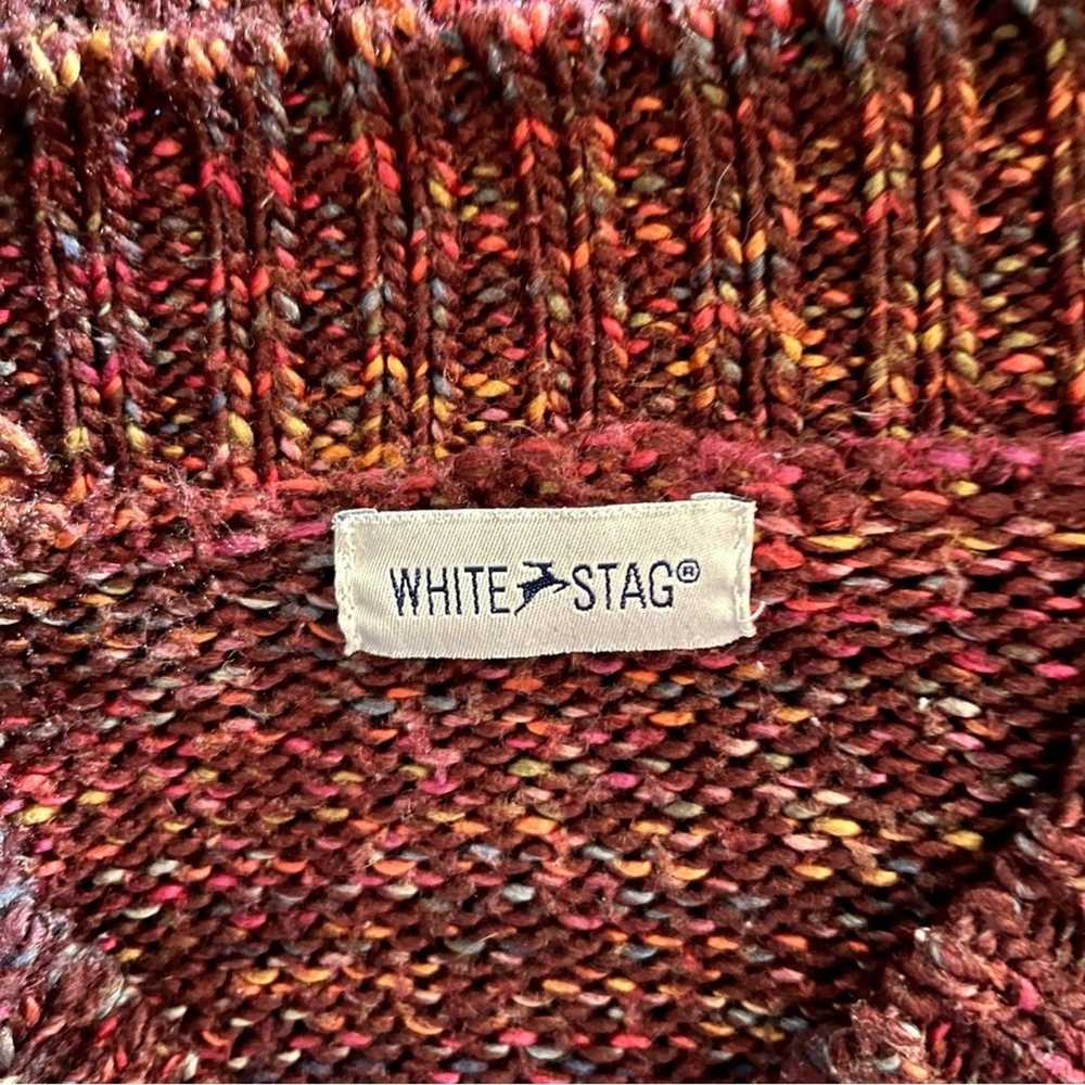 Coloured Cable Knit Sweater Vintage White Stag V-… - image 4