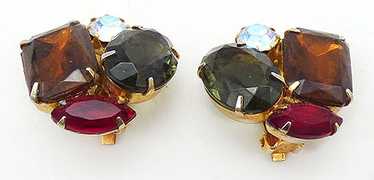 Dark Topaz and Black Diamond Rhinestone Earrings - image 1