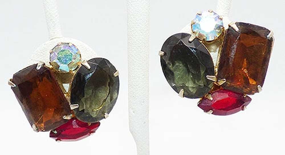 Dark Topaz and Black Diamond Rhinestone Earrings - image 2