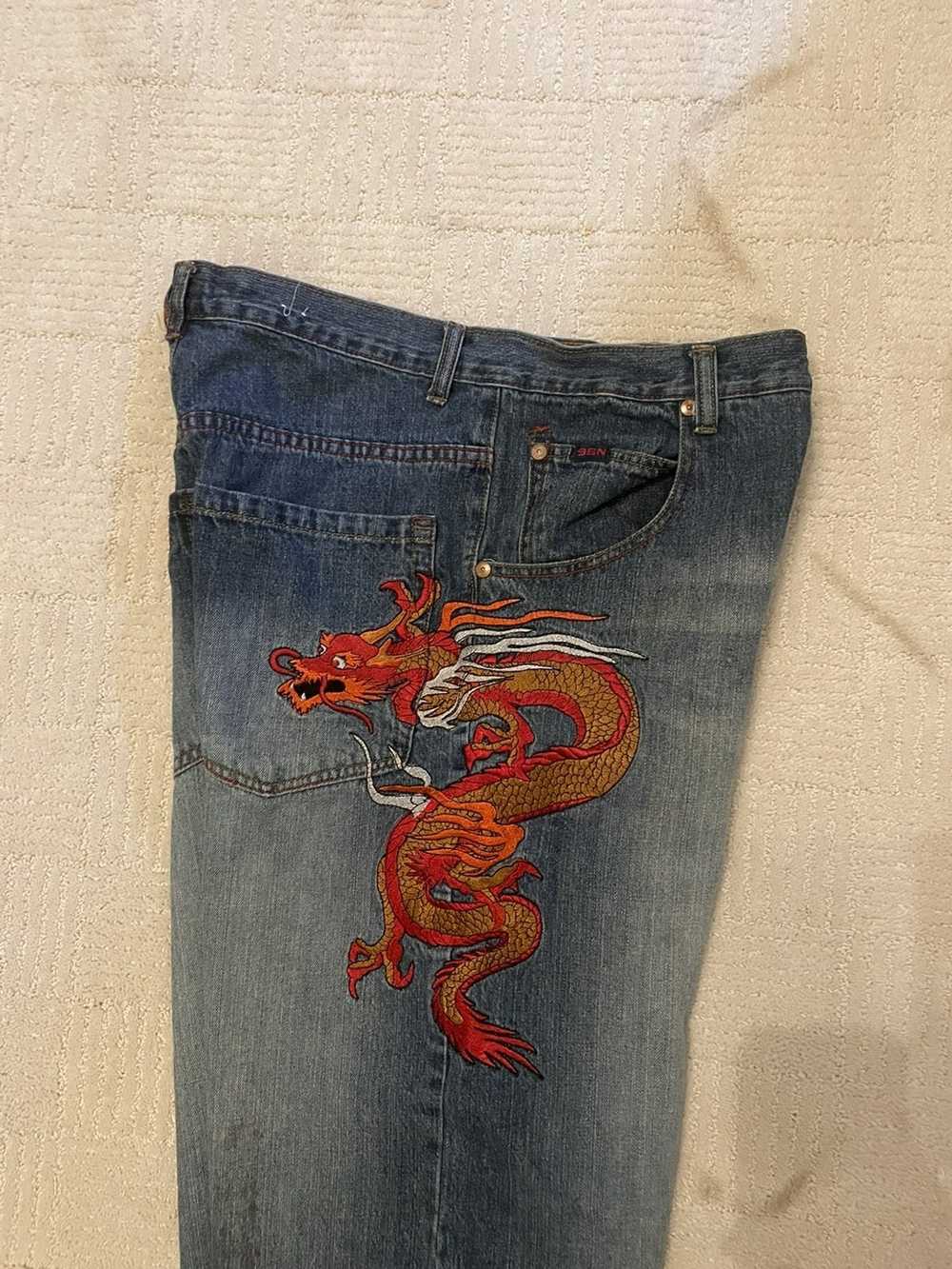 Streetwear × Vintage Dragon embroidered jeans - image 2
