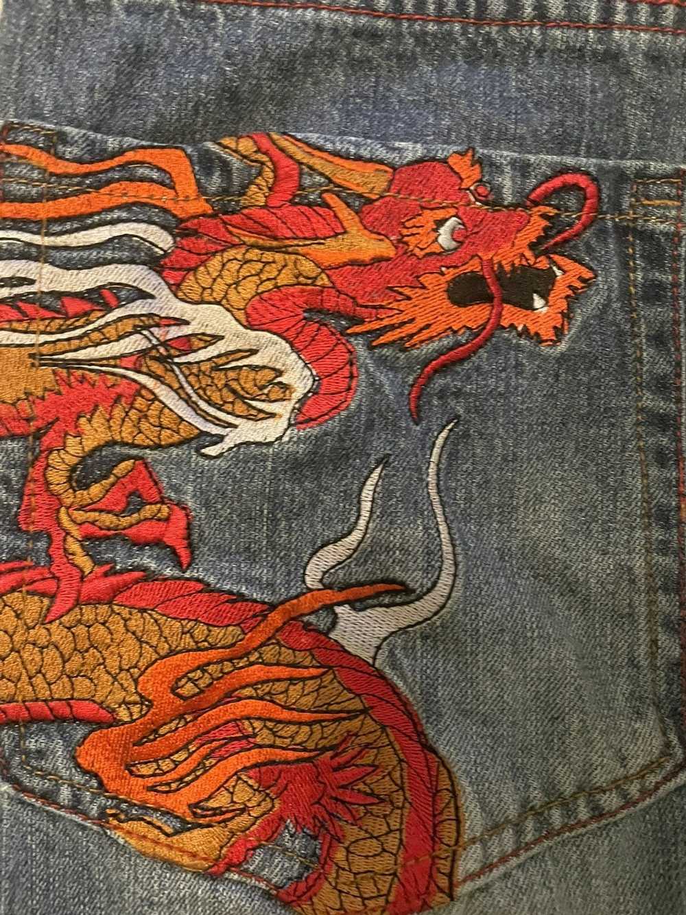 Streetwear × Vintage Dragon embroidered jeans - image 3