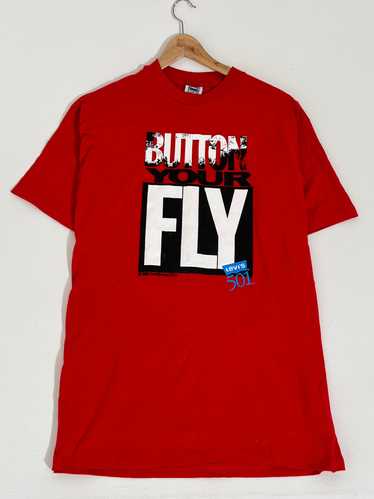 Vintage 1990's Red Levi's "Button Your Fly" T-Shir