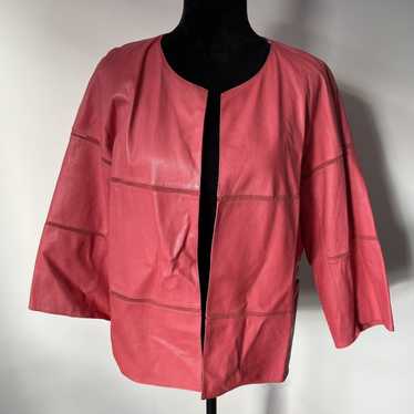 Lafayette 148 New York Pink buy Embossed Lamb Leather Silk Contrast Jacket EUC Sz L