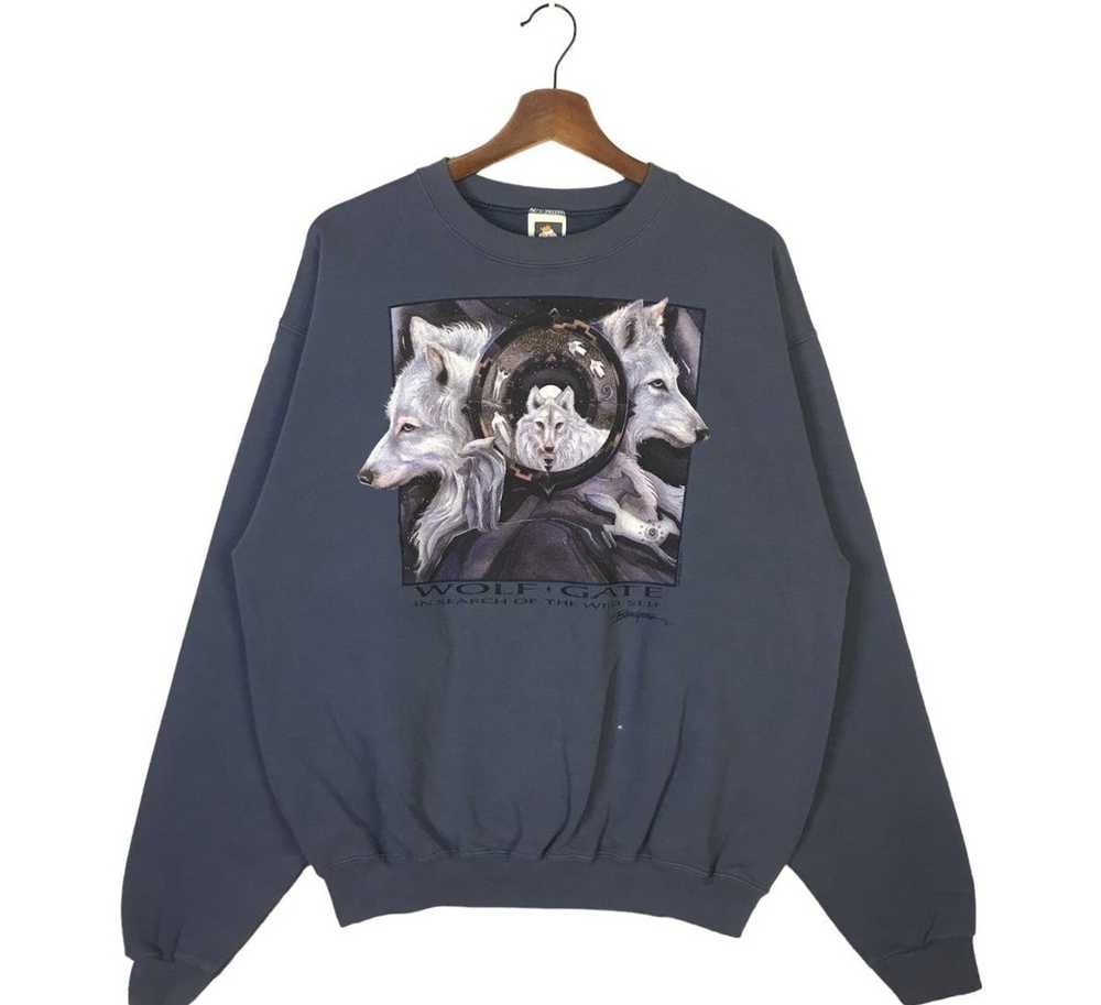 Art × Vintage 90s Wolf Gate Polar Graphics USA Cr… - image 1