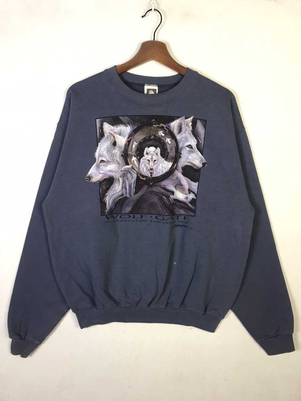 Art × Vintage 90s Wolf Gate Polar Graphics USA Cr… - image 2