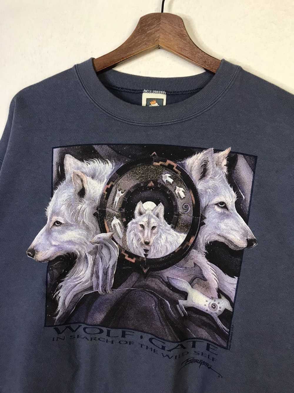 Art × Vintage 90s Wolf Gate Polar Graphics USA Cr… - image 3