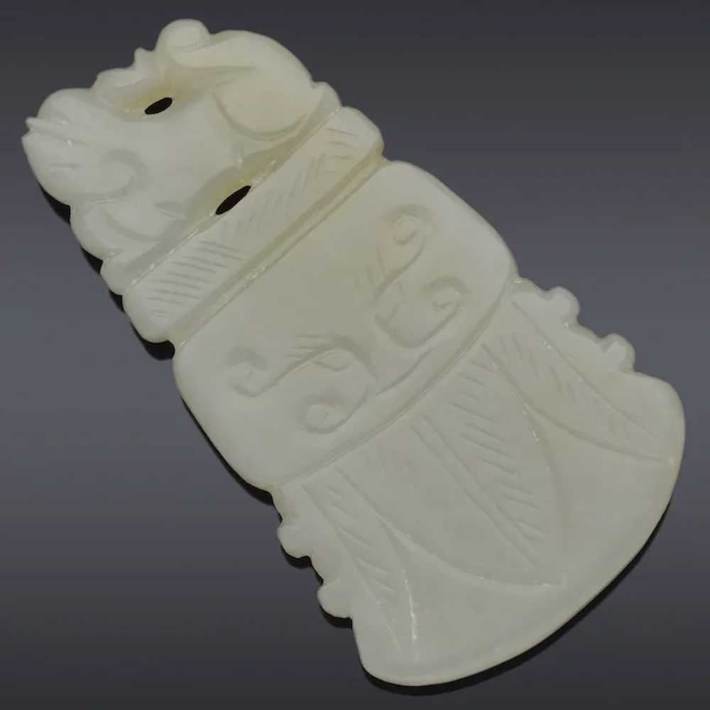 Antique Mutton Fat Jade Large Carved Foo Dog Pend… - image 2