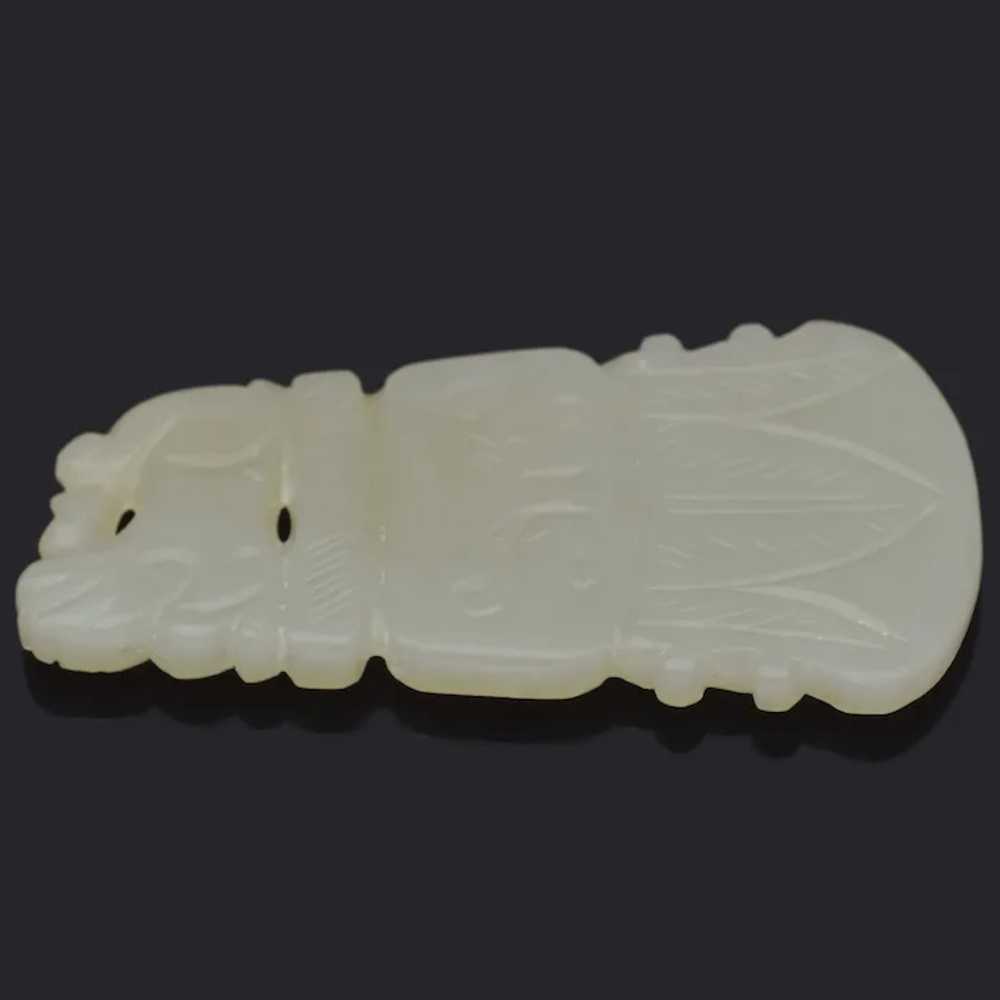 Antique Mutton Fat Jade Large Carved Foo Dog Pend… - image 3