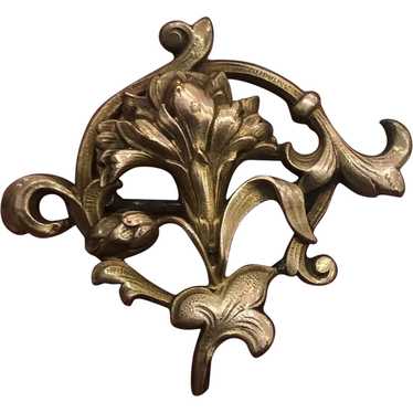 Antique French Art Nouveau Gold-filled Brooch Flow