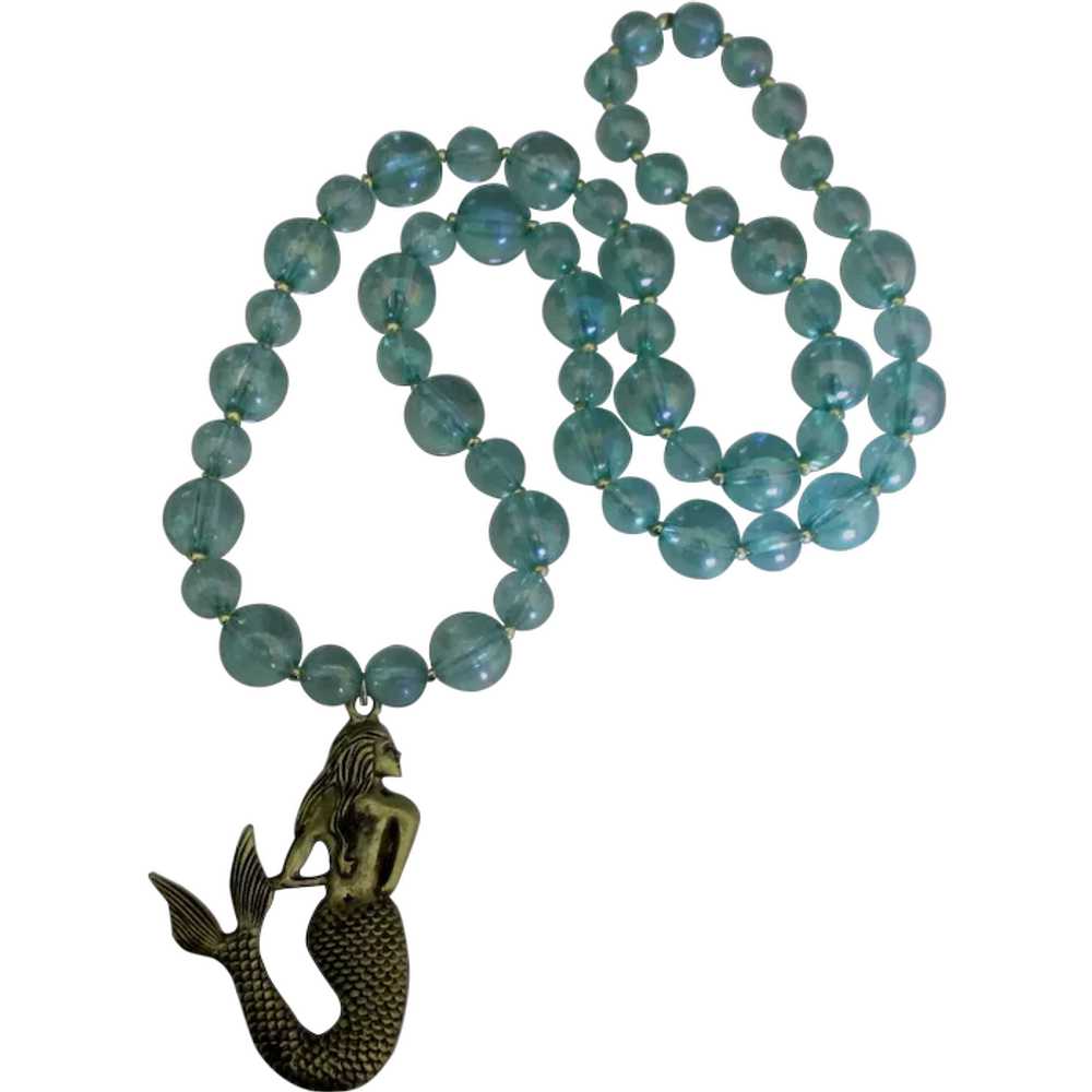 Vintage Brass Mermaid Lucite Bubble Beads Necklace - image 1