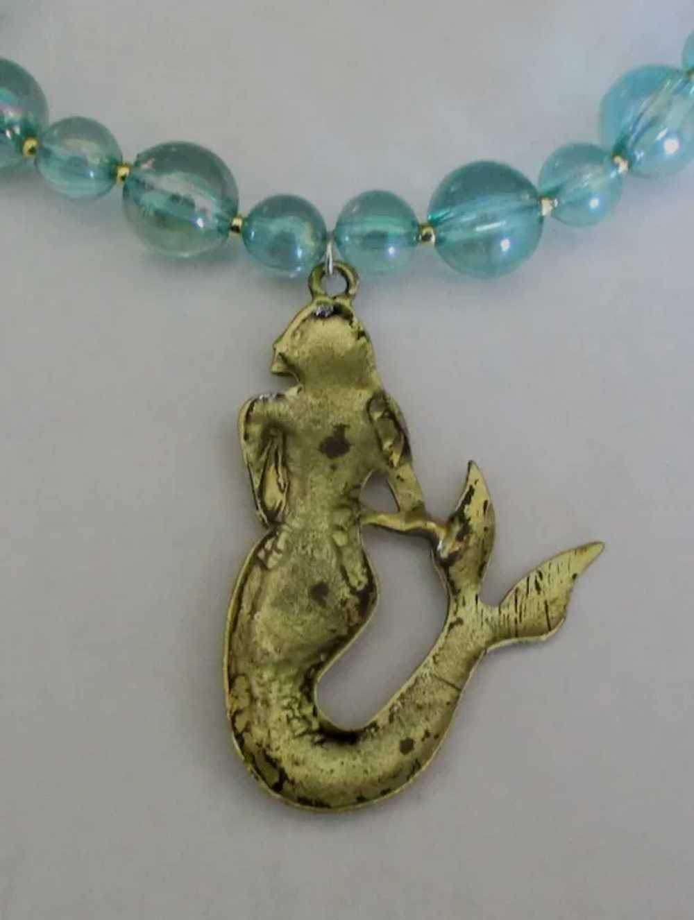 Vintage Brass Mermaid Lucite Bubble Beads Necklace - image 3