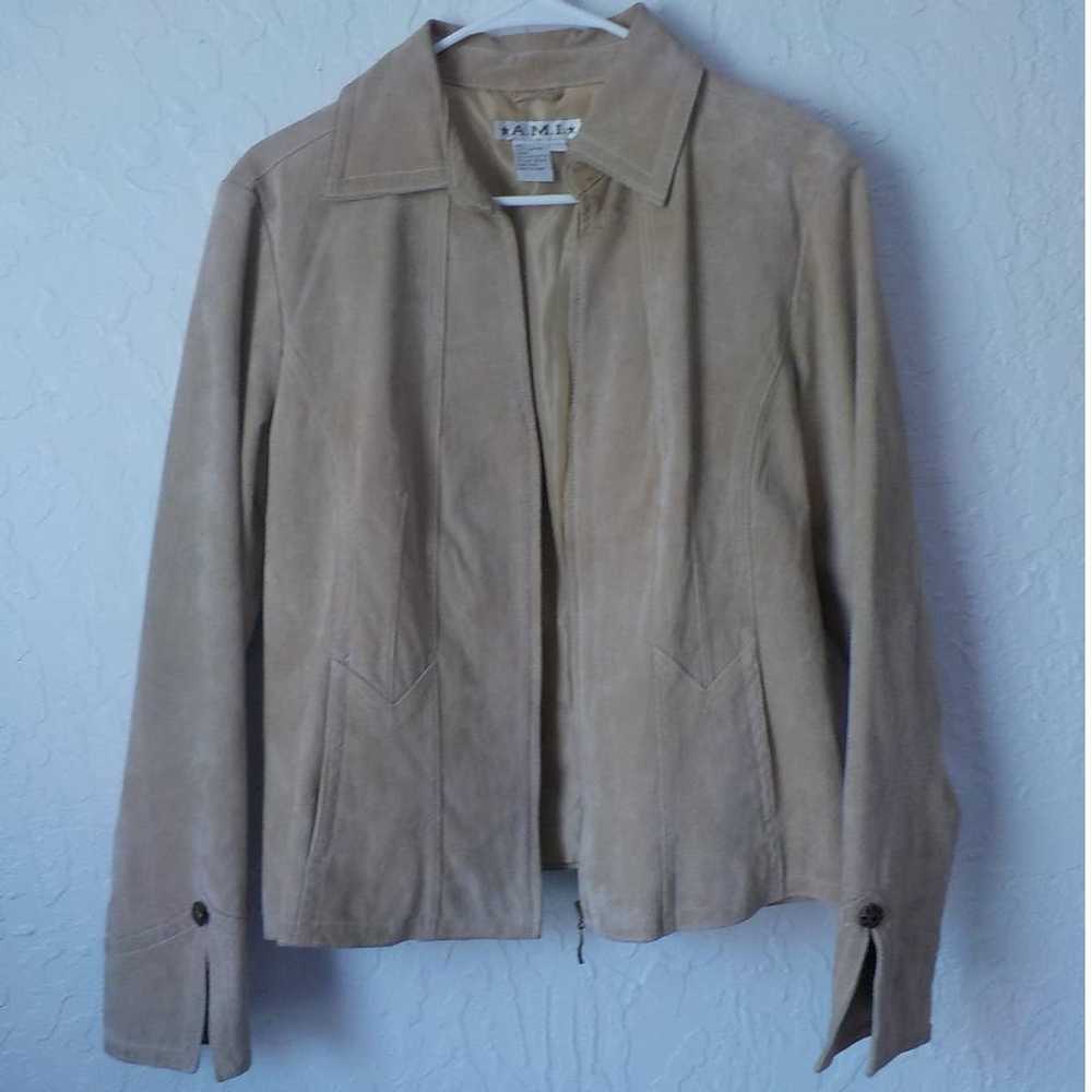 AMI Vintage AMI Beige Suede Leather Jacket Zip We… - image 1