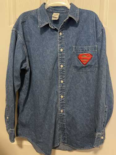 Warner Bros 1999 vintage SUPERMAN shirt L Blue DC 