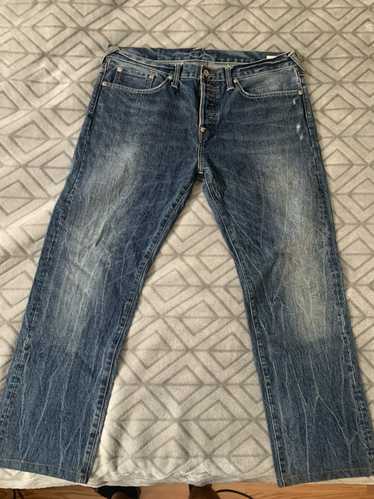 Evisu Jeans Mens 38 x 32 Blue Back Pocket Patch Straight Baggy