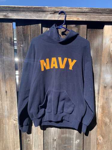 Streetwear US navy hoodie yellow spellout