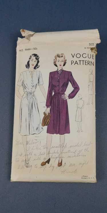 Vintage 1940s Dress Pattern Vogue 9666, 34 bust - image 1