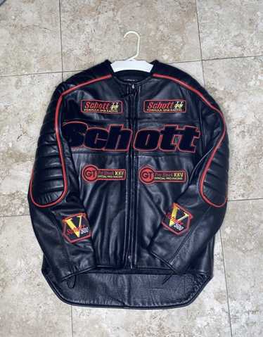 GENUINE “SCHOTT USA” Formula One Racing Black Leather Jacket Size 4X Made  USA