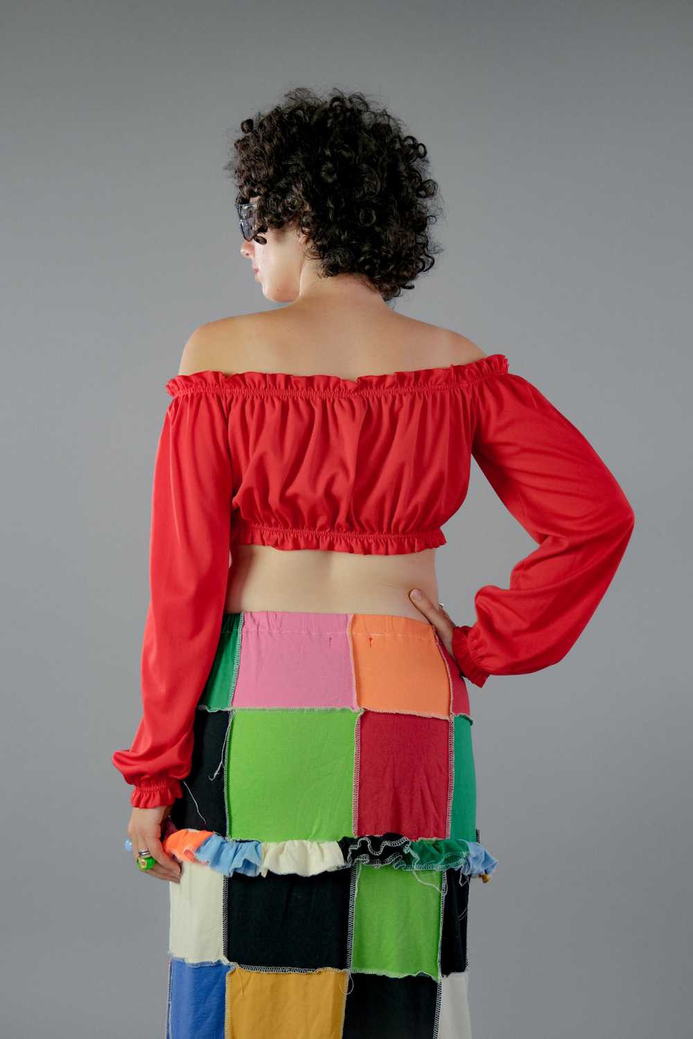 Off Shoulders Ruched Crop Top - Candy Red - image 5