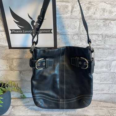 Coach COACH SHOULDER BAG BLACK LEATHER DOUBLE BUC… - image 1