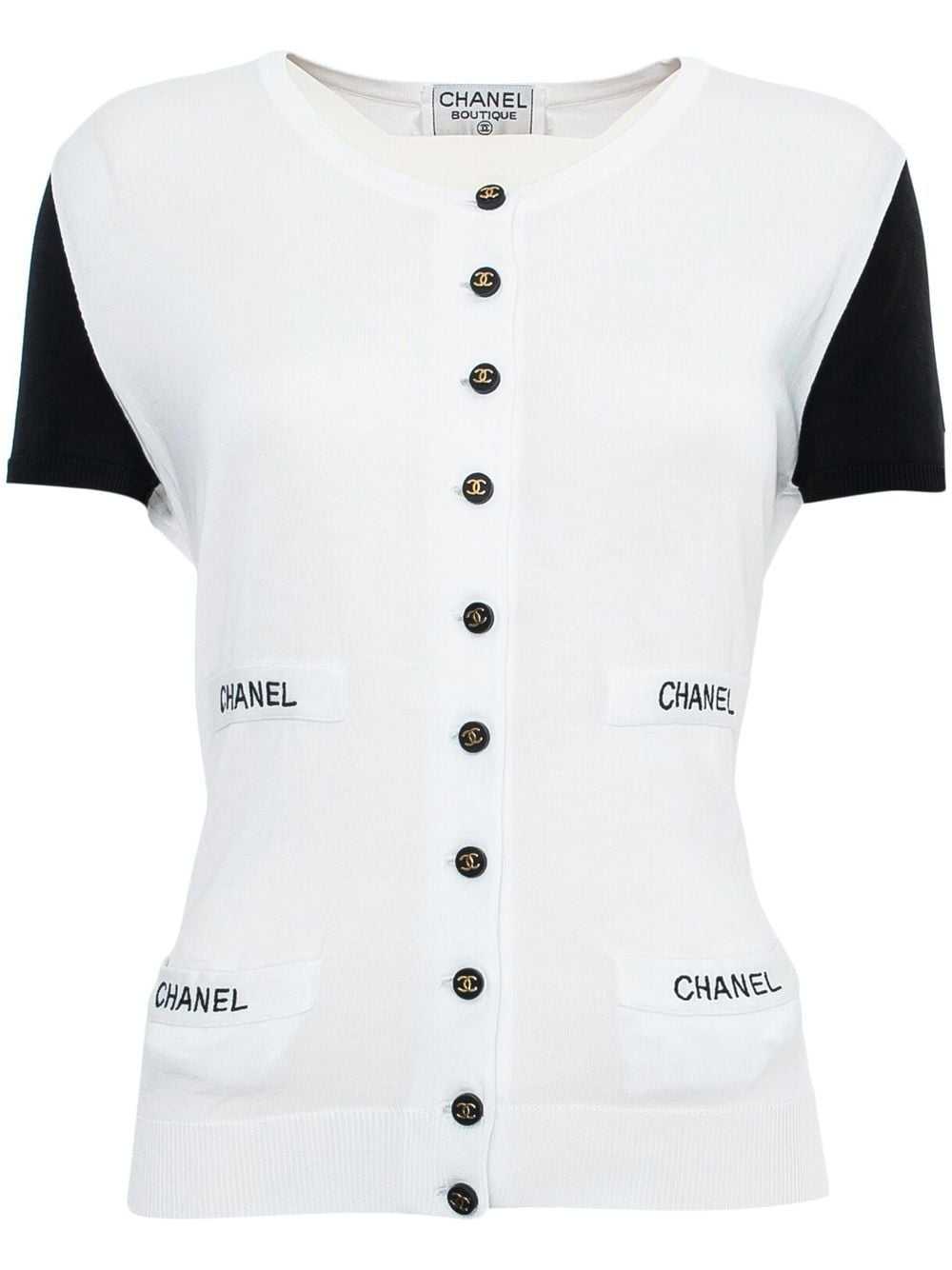 Vintage Chanel White CC Logo Embroidered Short Sleeves Top