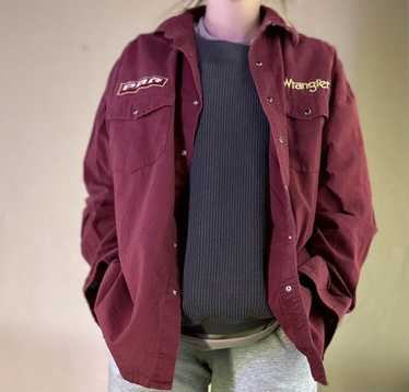 Wrangler Men PBR bull riders burgundy western snap embroidered