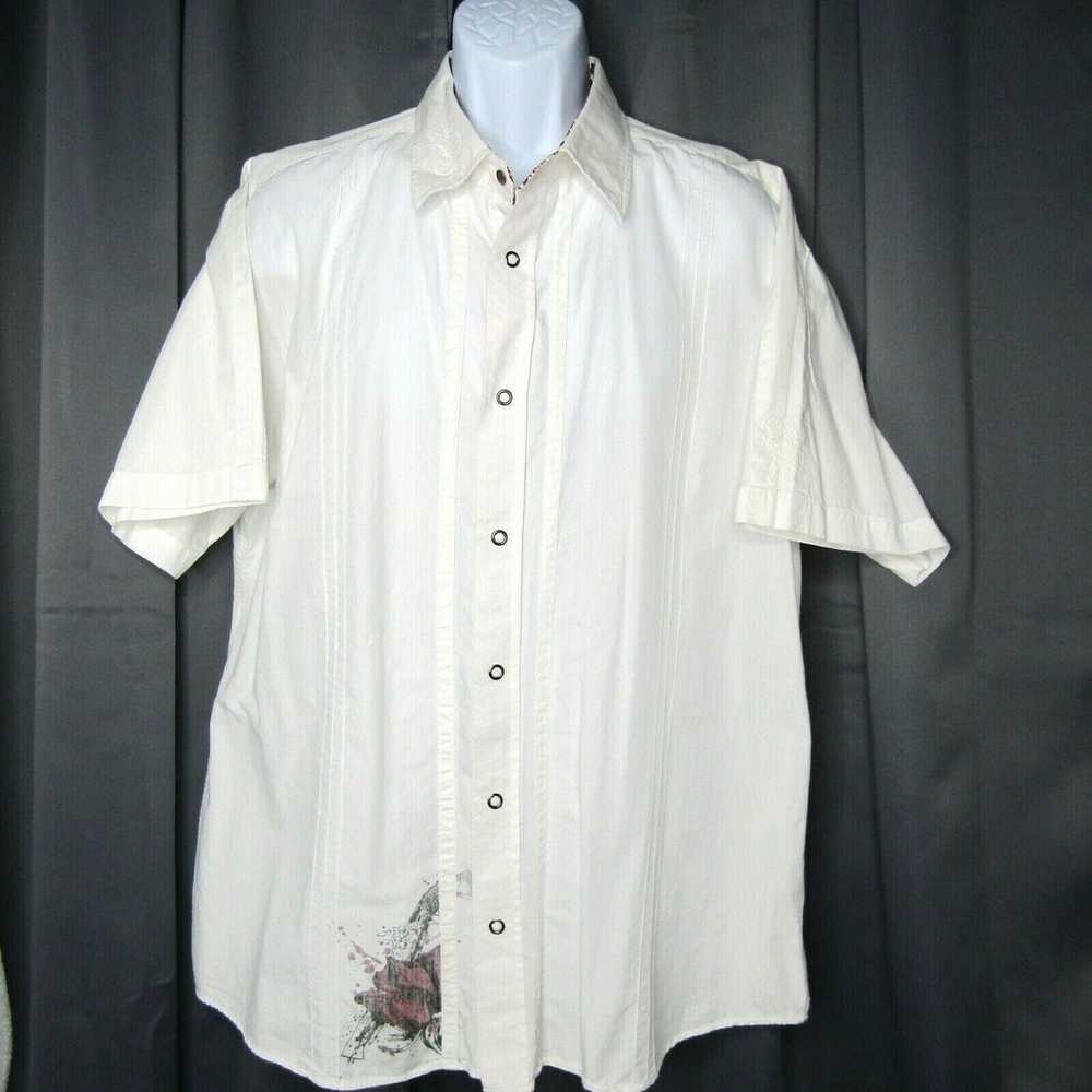 Streetwear Indigo Star White Short Sleeve Button … - image 10