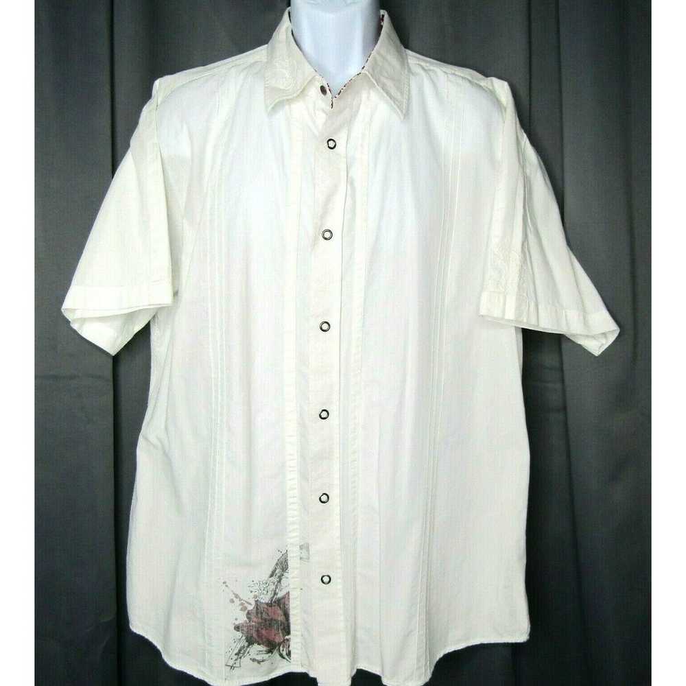 Streetwear Indigo Star White Short Sleeve Button … - image 3