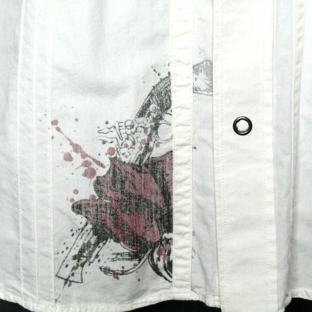 Streetwear Indigo Star White Short Sleeve Button … - image 4