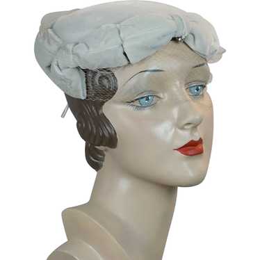 60s Beige Velour Veiled Calot Hat by Louise - image 1