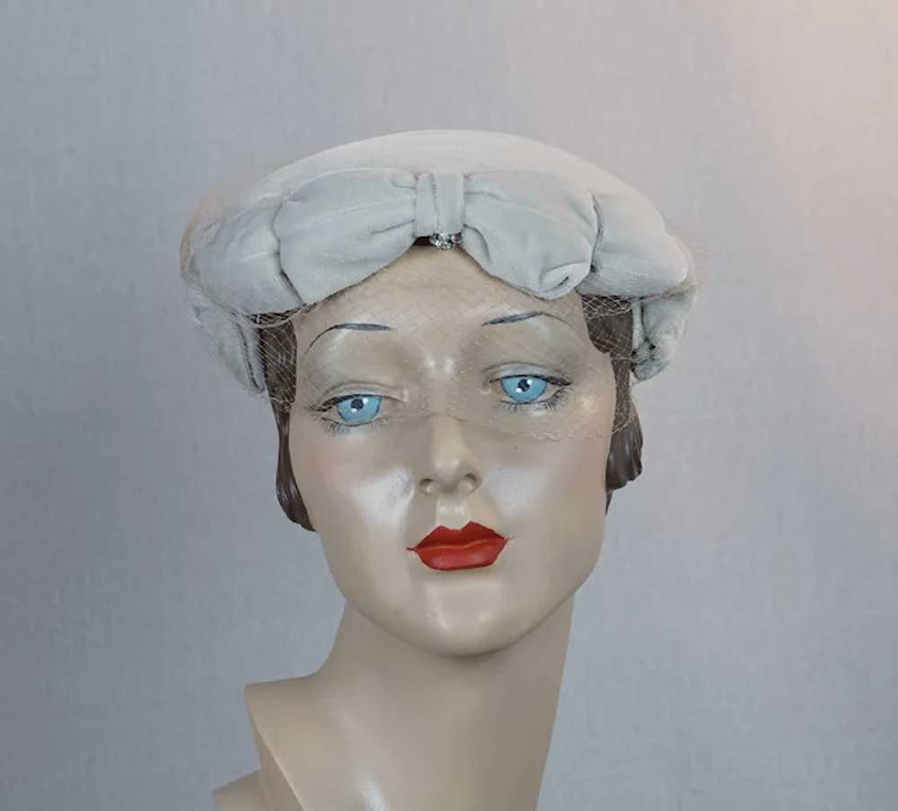 60s Beige Velour Veiled Calot Hat by Louise - image 2