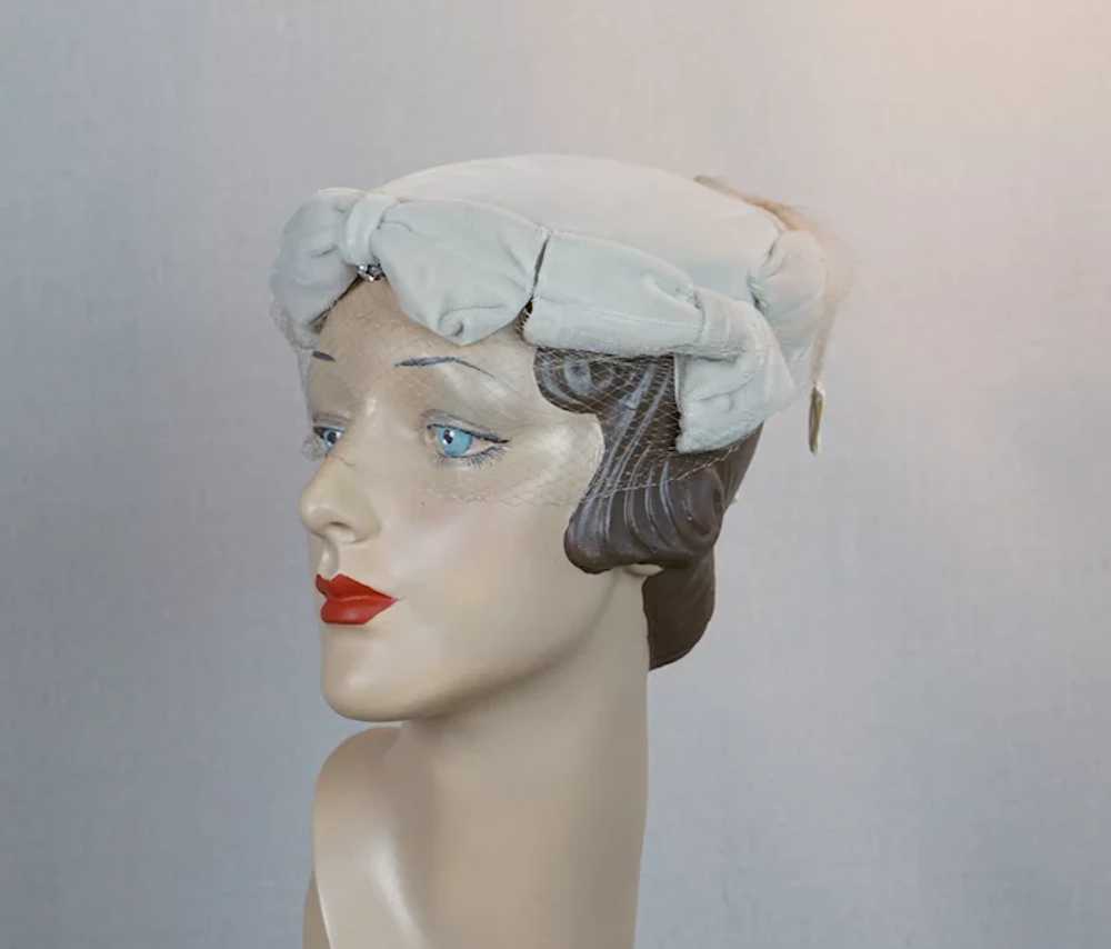 60s Beige Velour Veiled Calot Hat by Louise - image 3