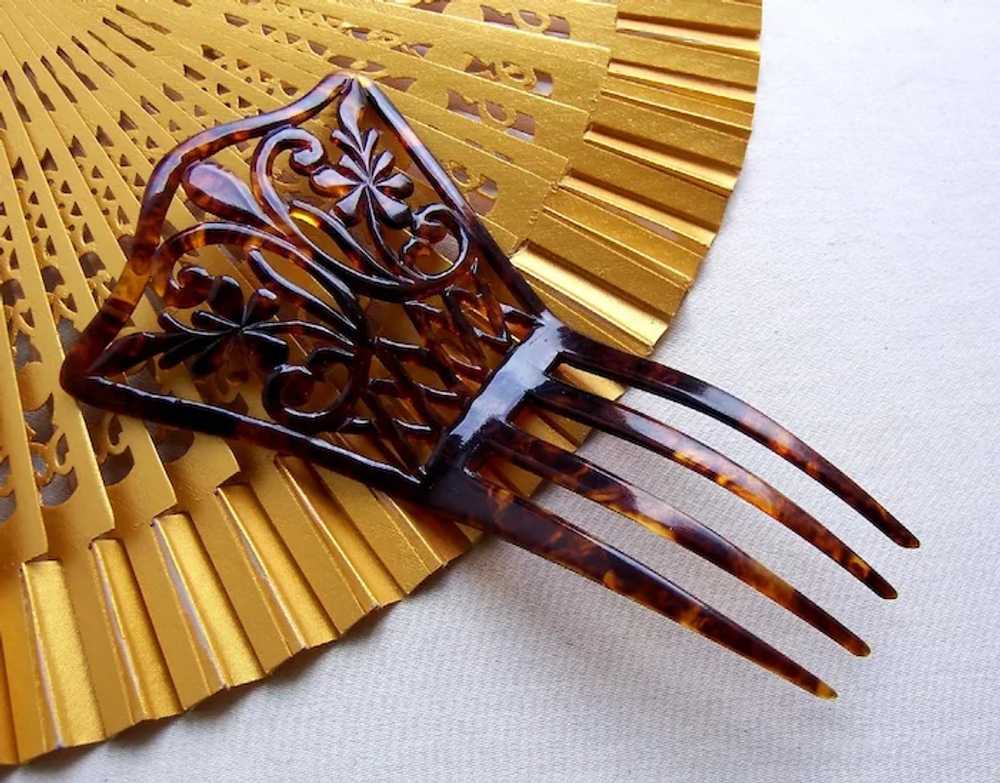 Late Victorian hair comb faux shell effect with f… - image 6