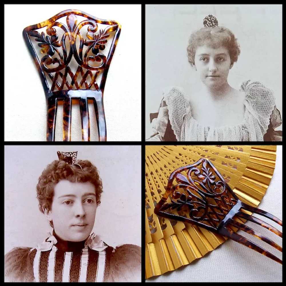 Late Victorian hair comb faux shell effect with f… - image 9