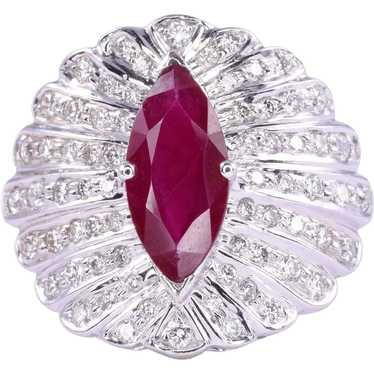 Marquise Ruby & Diamond 18KW Cocktail Ring - image 1