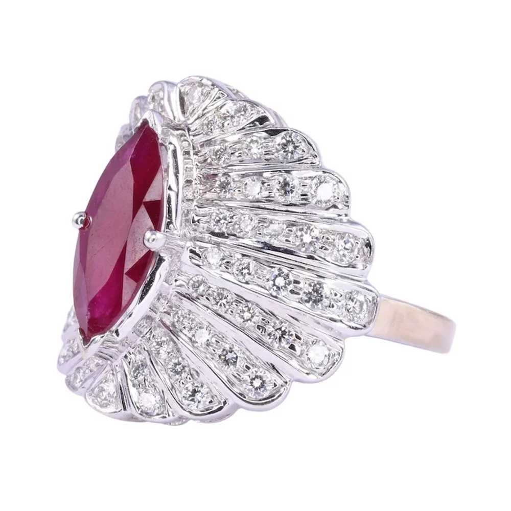 Marquise Ruby & Diamond 18KW Cocktail Ring - image 2