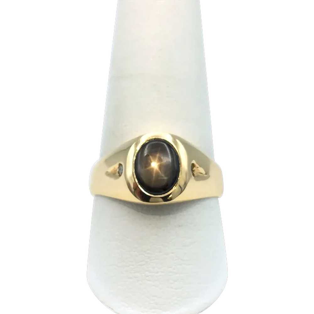 14K Men's Star Sapphire & Diamond Ring - image 1