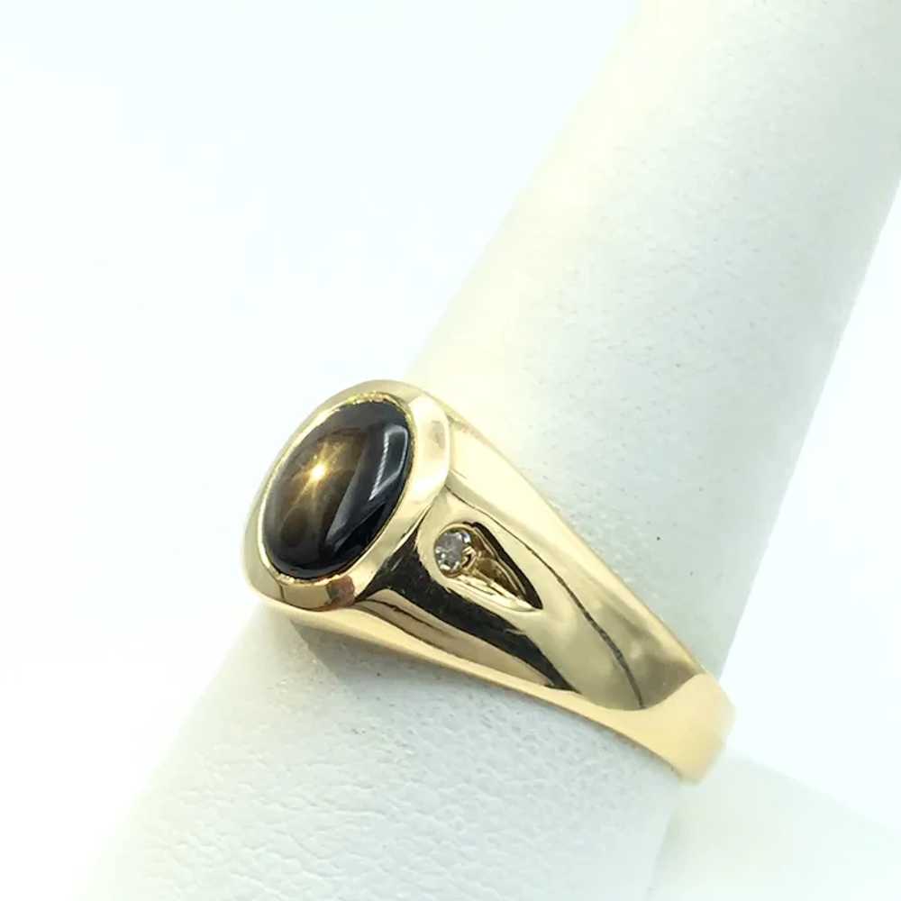 14K Men's Star Sapphire & Diamond Ring - image 2